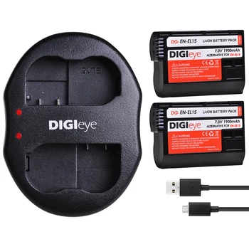 

2X 1900mAh EN-EL15 EN-EL15A Battery + Dual USB Charger for Nikon D600 D610 D750 D800 D810 D850 D7000 D7100 D7200 1 v1