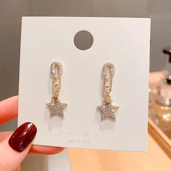 

925 silver needle South Korea micro inlaid pentagonal Star Earrings female temperament net red advanced sense pin Earrings