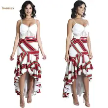 Bohisen осень зима Женская высокая талия красная нерегулярная полоса воланами подол юбка «Ласточкин хвост» для женщин