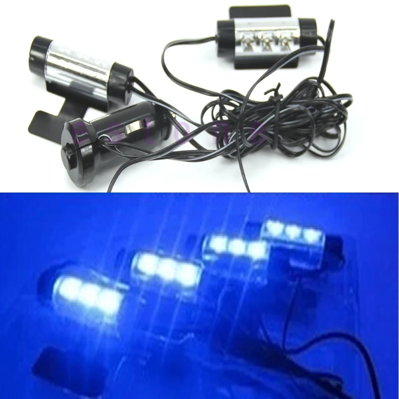4x12 V 3LED автомобильное зарядное устройство 4 in1 атмосферу светильник голубое свечение Автомобильный интерьер, Декор для дома