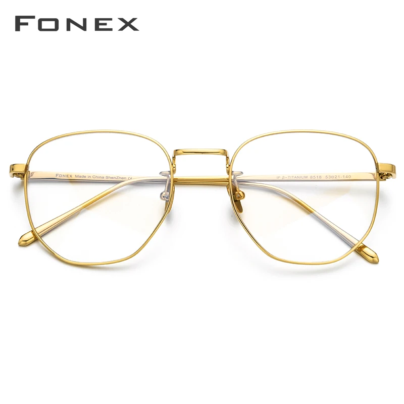 FONEX Pure Titanium Glasses Frame Men Myopia Optical Prescription Oversize Eyeglasses Frame Women New Gold Polygon Eyewear 8518