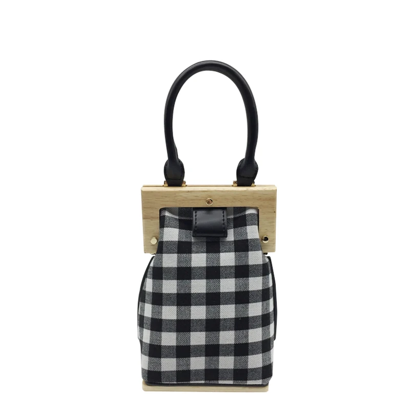 

Luxury Handbags Women Bags Designer Black and White Shoulder Bag Plaid Retro Canvas Wood Clip Chain Bag High Quality Jacquemus