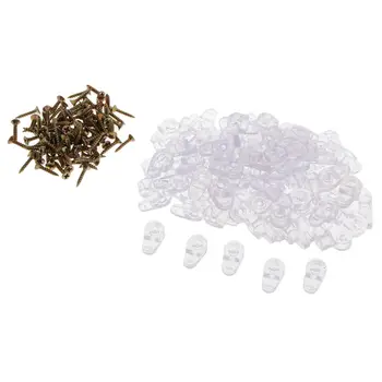 

100X Plastic Glass Clips Mirror Sn Retainers Cabinet Furniture Fix Clips