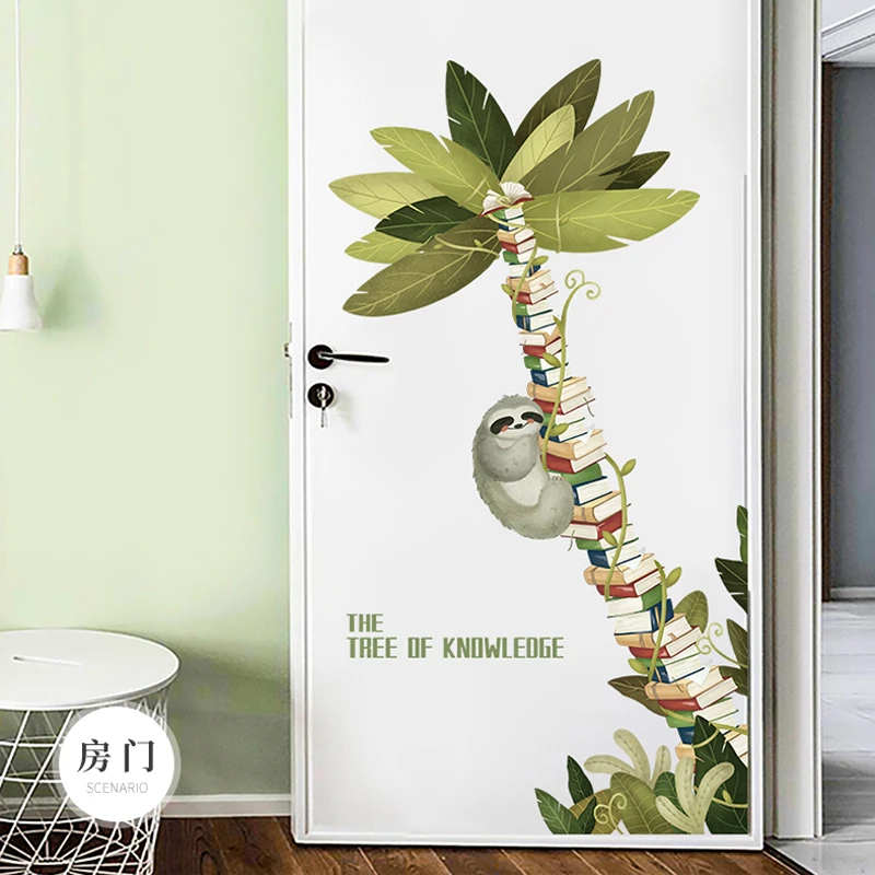 Creative Sloth And Books Tree Wall Stickers Library Decal Children's Room Decor Study Classroom Decoration Nursery Vinyl Posters