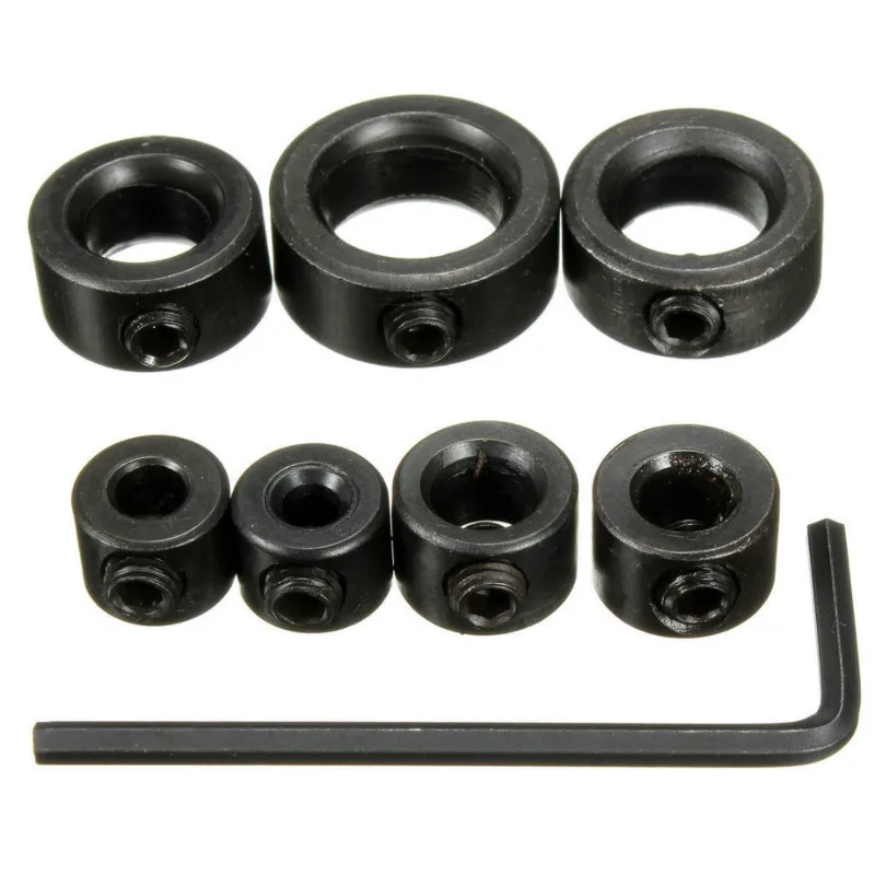 DWZ 7pcs 3/4/5/6/8/10/12mm Drill Bit Depth Stop Collars Ring Dowels+ Hex Wrench Set