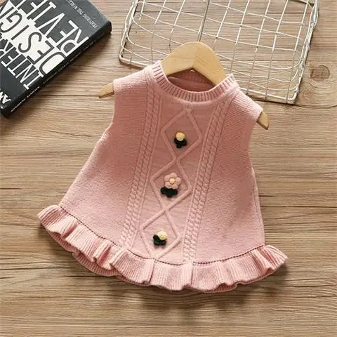 Outerwear & Coats comfortable Spring Autumn Sleeveless Knit Dress Breathable Soft Toddler Tops Long Pullover Girls Sleeveless Shirt  Baby Flower Sweater Cloth denim jacket with fur