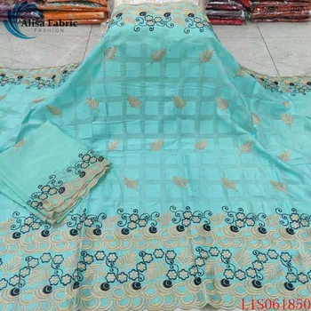 

Alisa mint green swiss voile lace 100% cotton fabric embroidery with stones 5 yards+2 yards chiffon fabric for women party dress