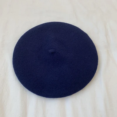 Luna&Dolphin Women 90%Wool Mushroom Rimi Blue Berets Autumn Winter Deep Eaves Knitting Artist Cap Painter Beanie Hat Sweet Color navy blue
