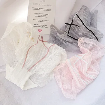 

sexy sweet Lace panties women's Panties Micro-transparent Briefs ladies tie with mid waist cotton Lingerie women's underpants