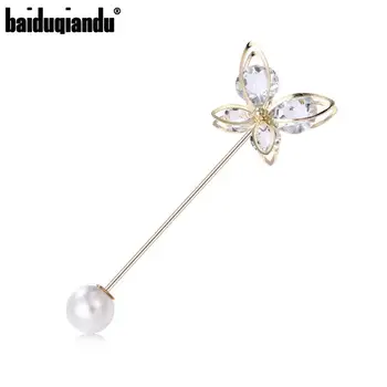 

baiduqiandu Brand New Arrival Simulated Pearl and Crystal Flower Lapel Pins Apparel Jewelry Accessories
