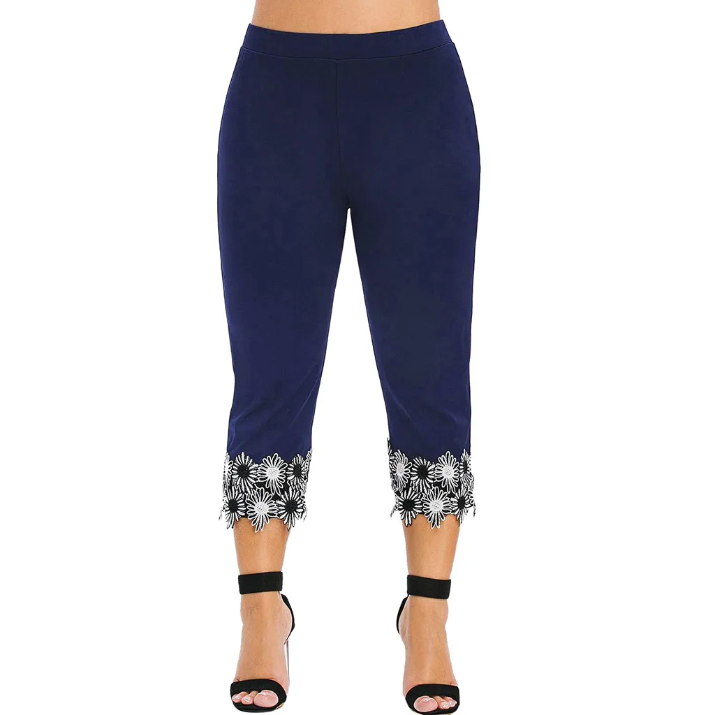 Модные женские повседневные эластичные штаны для йоги талия плюс размер высокая талия гетры с аппликацией брюки женские спортивные Леггинсы