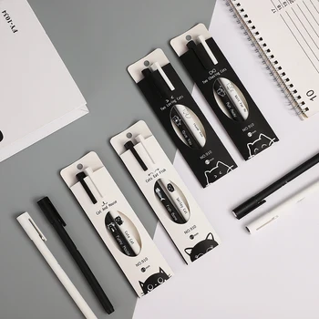 

2pcs/set 0.5mm Kawaii Cartoon Cat's Daily Theme Gel Pen Black Ink Journal Pens School Supplies Stationery Cute Black White Set