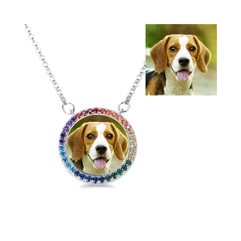 

Uonney Dropshipping Colorful Rainbow Circle Pet Photo Necklace Personalized Engraved Photo Necklace Memorial Gift For Her