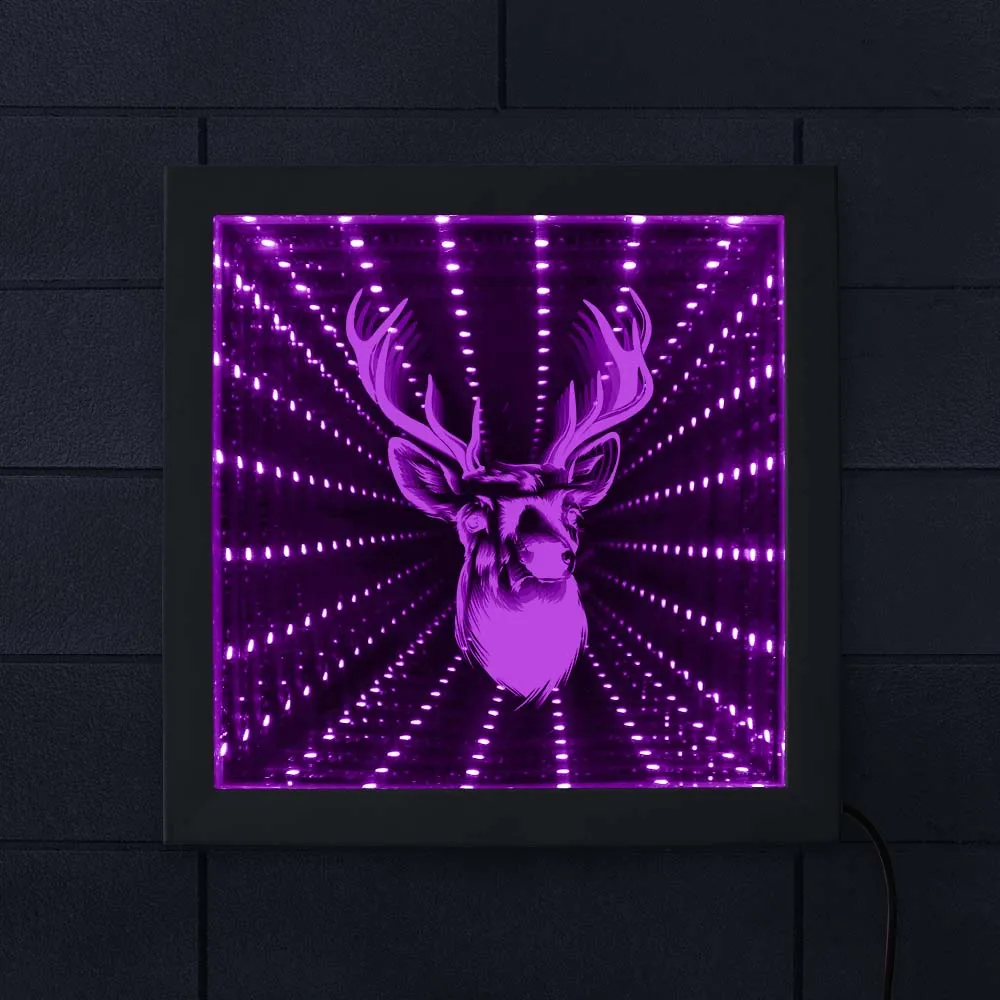 3d олень самец оленя голова с рога Led бесконечность туннельный Фонарь Настольный свет диких животных Оптическая иллюзия межзвездная фоторамка