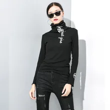 LANMREM зима принт Высокий воротник стрейч-футболка женское украшение индивидуальность с длинным рукавом темперамент рубашка 19B-a60