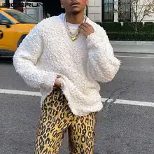INCERUN Tops 2021 New Men American Style Solid Color Comfortable Plush Round Neck Casual Streetwear Loose Pullover Sweater S-5XL