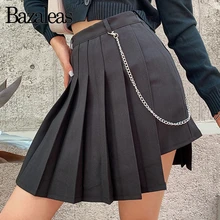 Bazaleas Harajuku, мини-юбка с боковой цепью, сексуальная женская юбка, модные плиссированные юбки, асимметричные юбки с высокой талией для женщин
