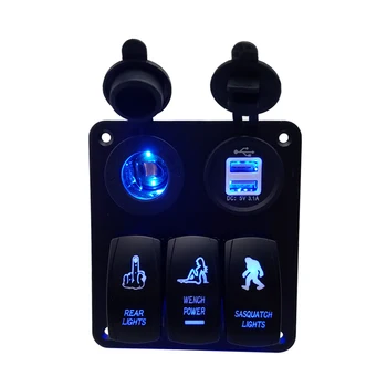 

3 Gang Rocker Switch Panel Dual USB Car Charger Power Adapter Socket Car Cigarette Lighter Splitter for Truck Marine Boat