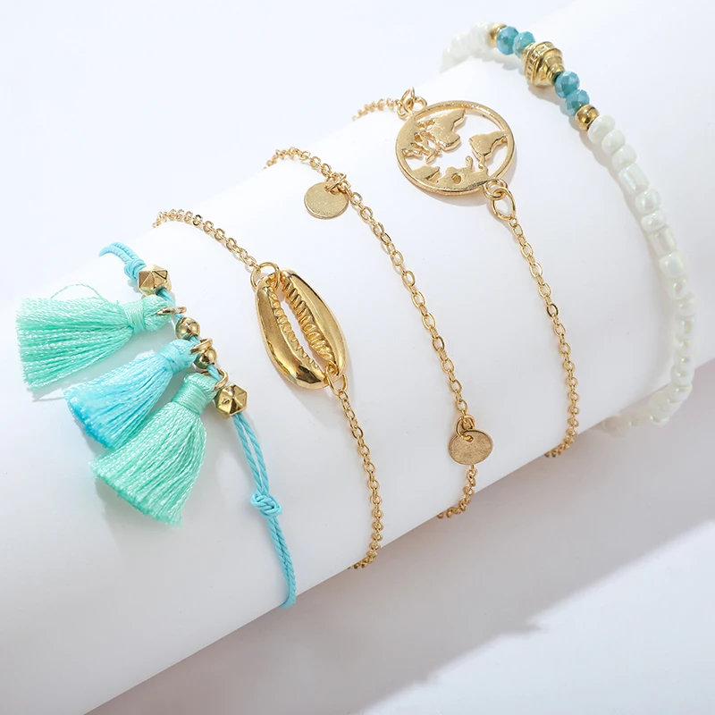Docona Boho Shell Beads кисточкой ножной браслет для женщин Многослойная карта геометрический ножной браслет ножная цепочка Ювелирные изделия 8601
