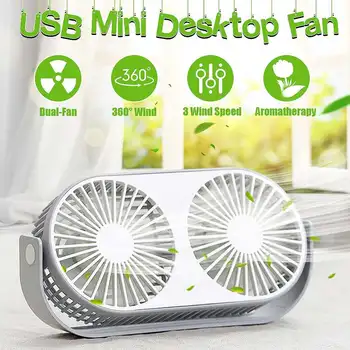

Couple Fan Air Cooling Double Head Folding USB Fan 360Degree Rotation 3 Level Adjustable Speed Portable Official Desktop Fan