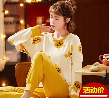 

Soft 100% Cotton Pajamas for Women Korean PJ Long Sleeves Pijama Button-Down Winter Sleepwear Set Ladies Nighties for Women