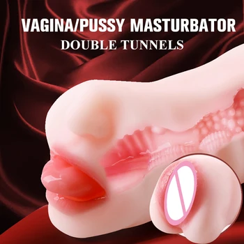 Vagina Mouth Double Tunnels Male Masturbator Oral Sex Stimulator Pocket Pussy Sex Toy For Men