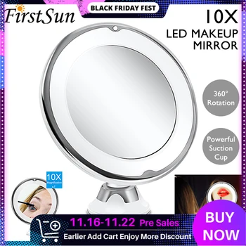

Makeup Magnifying Mirror with 10X Lights LED Portable Hand for Cosmetics Table Desktop Makeup Vanity 360 DEGREE Rotate Mirror