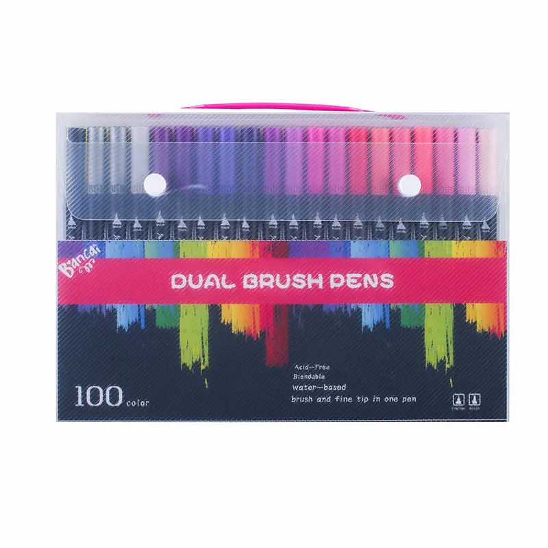 100 цветные ручки для рисования, художественные маркеры, аниме надписи, акварельная кисть для рисования, ручка с двойным наконечником, набор маркеров