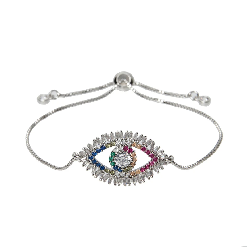 women's zircon cz Devil's Eye bracelets bangles rainbow colorful Turkey's eye charm gold chain bracelets jewelry for women gift - Image 3