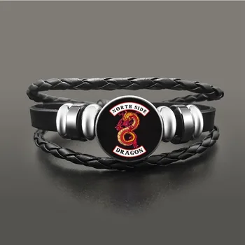 

TV Riverdale South Side Serpents Black Leather Bracelet Jeweley Glass Dome Button Snaps Bracelets Punk Wristband Accessories