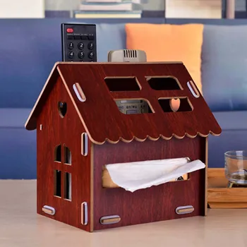 

Wooden House Style Tissue Box Multifunctional Living Room Paper Remote Control Clutter Storage Box JS23