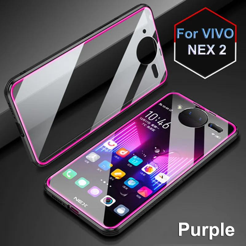 Фиолетовый Чехлы с закаленным стеклом для Vivo NEX Dual display чехол из мягкого ТПУ edge задняя крышка для Vivo NEX 2 Nex2 чехол для телефона Fundas shell - Цвет: Фиолетовый