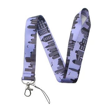 

V258 Wholesale 20pcs/lot City Cartoon Purple Straps Lanyard ID Badge Neck Straps Rope Chain Necklace Jewelry