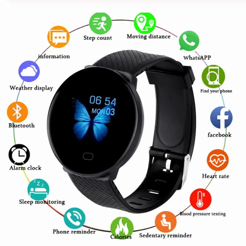 

D19 Smart Watches IP67 Waterproof Bluetooth Blood Pressure Heart Rate Monitoring Sports Smart Watch Bracelet Alarm Clock