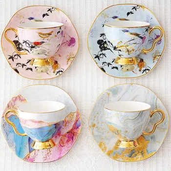 

European Bone China Espresso Cups Chinese Traditional White Tea Cup and Saucer Porcelain Luxury Kubek Kitchen Drinkware MM60BYD