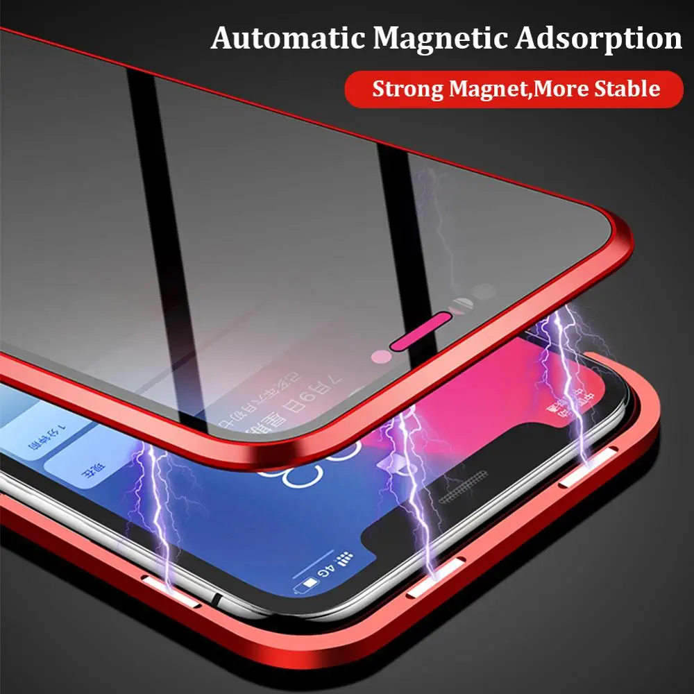

Privacy Magnetic Case for iPhone XS Max XR X Double Sided Tempered Glass Metal Bumper Anti-Peeping Case for iPhone 7 7P 8 8P