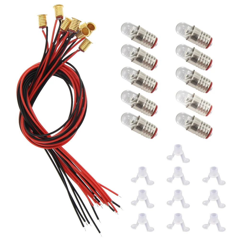 Bombilla de tornillo E5 E5.5, luz LED blanca cálida/blanca brillante de 4,5mm, con/sin Base de soporte de 12V-14V, E505WM, 10 Uds.