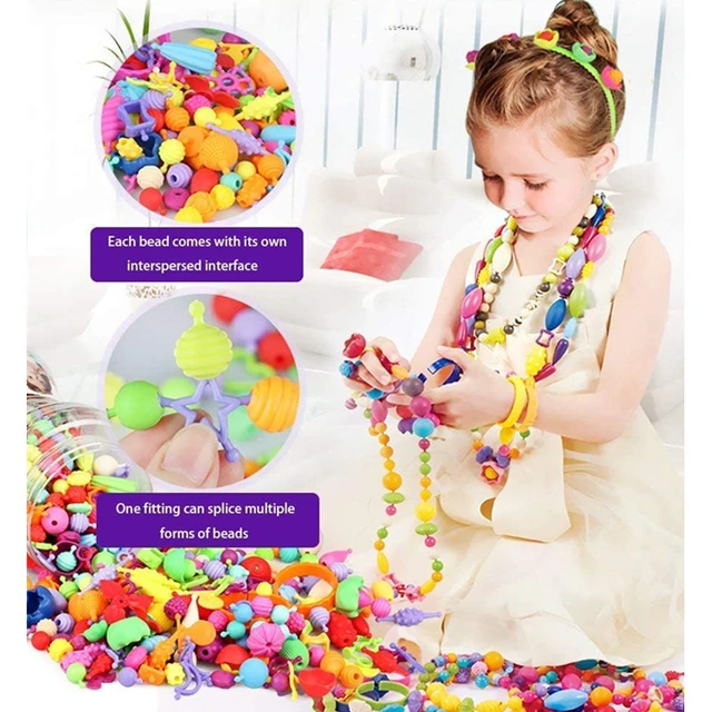 500 Pieces Beads for Girls Toys Kids Jewelry Making Kit Pop-Bead Art and  Craft Kits DIY Bracelets Necklace Hairband and Rings Toy Children Jewelry