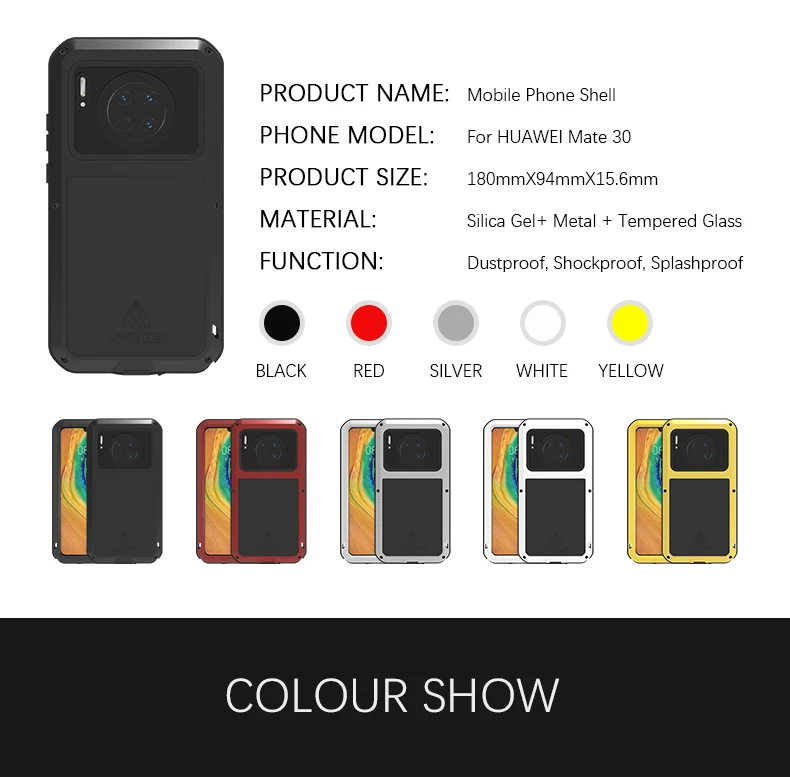 Mate 30 LOVE MEI Gorilla glass Защитный металлический противоударный чехол для huawei mate 30 алюминиевый водонепроницаемый чехол