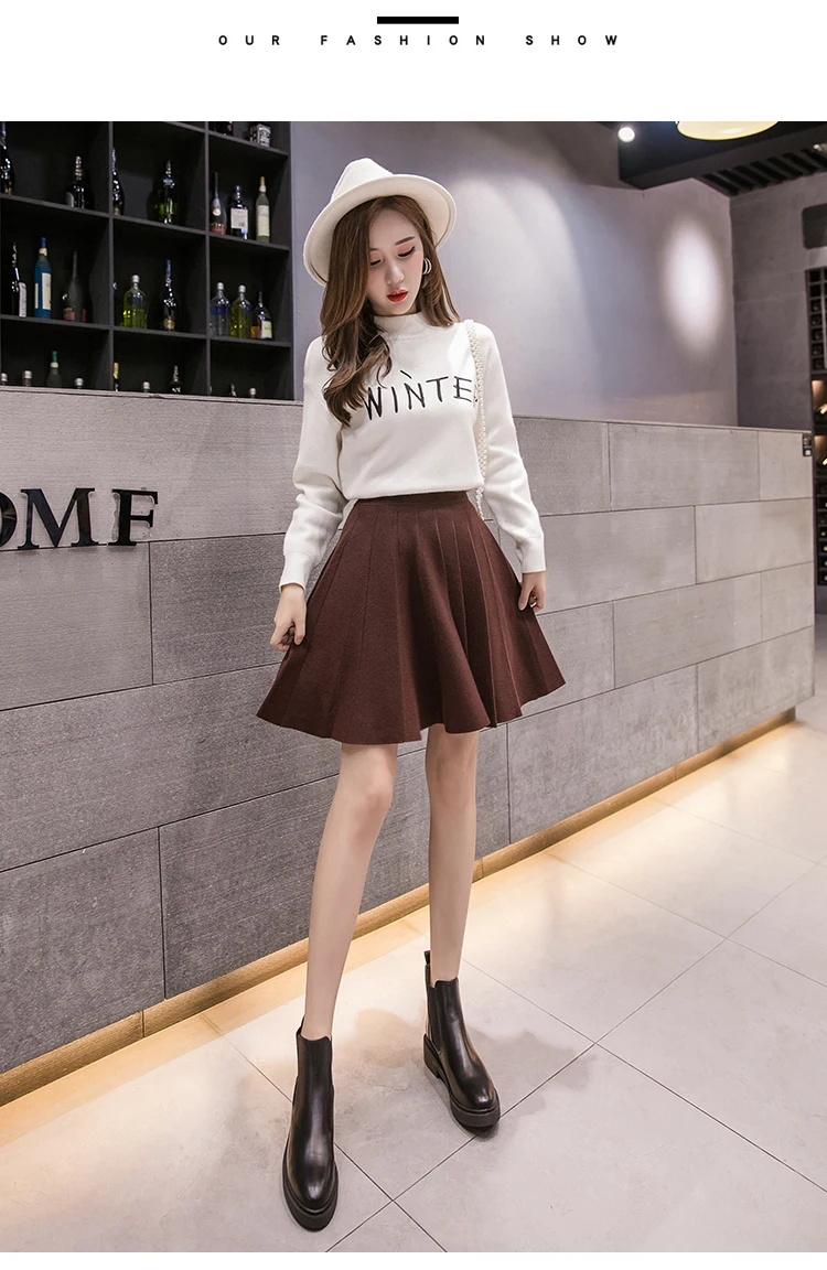 Плиссированная юбка с высокой талией г., осенне-зимняя новая Корейская трикотажная большая юбка-американка мини-юбки в студенческом стиле короткая юбка