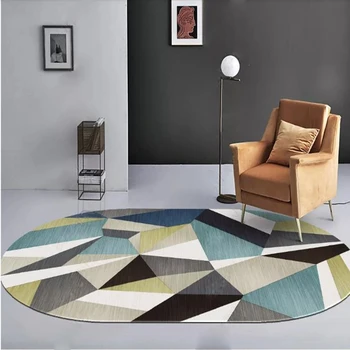 

Modern Abstract Geometric Carpet Vintage Oval Printed Anti-Slip Water Absorption Polyester Foot Mat Home Bedroom Decor Supplies