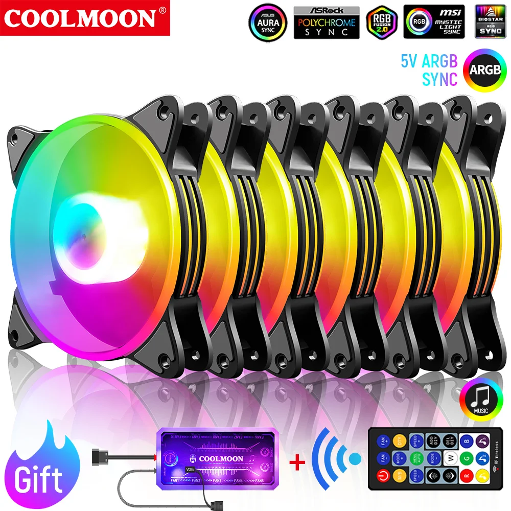 Coolmoon RGB 120mm Fan PWM 6PIN Silent Heatsink For Computer Case CPU Cooling Cooler Ventilador 12V DC Adjust Speed Radiator | Компьютеры