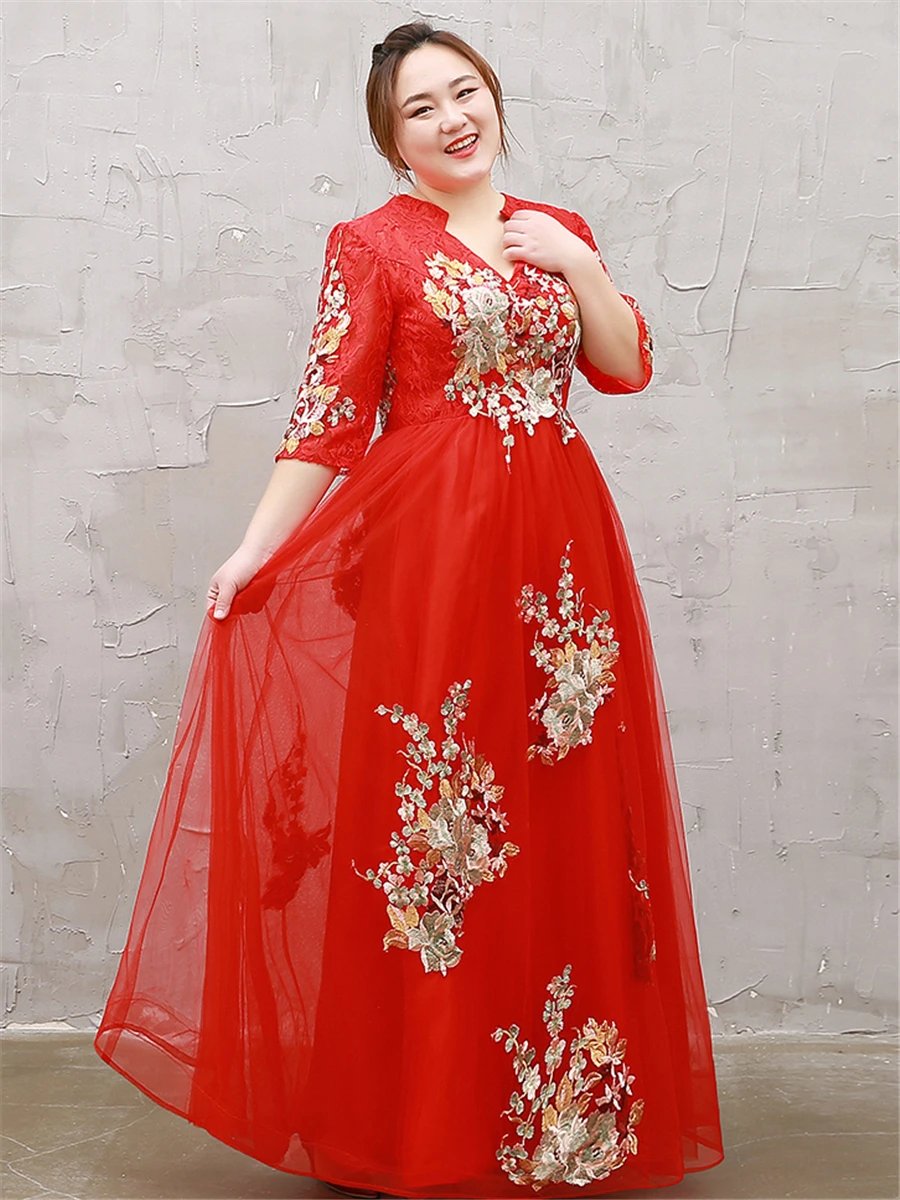 Вечернее платье на шнуровке Robe De Soiree с v-образным вырезом размера плюс, женские вечерние платья с рукавом три четверти, вечерние платья с вышивкой T073