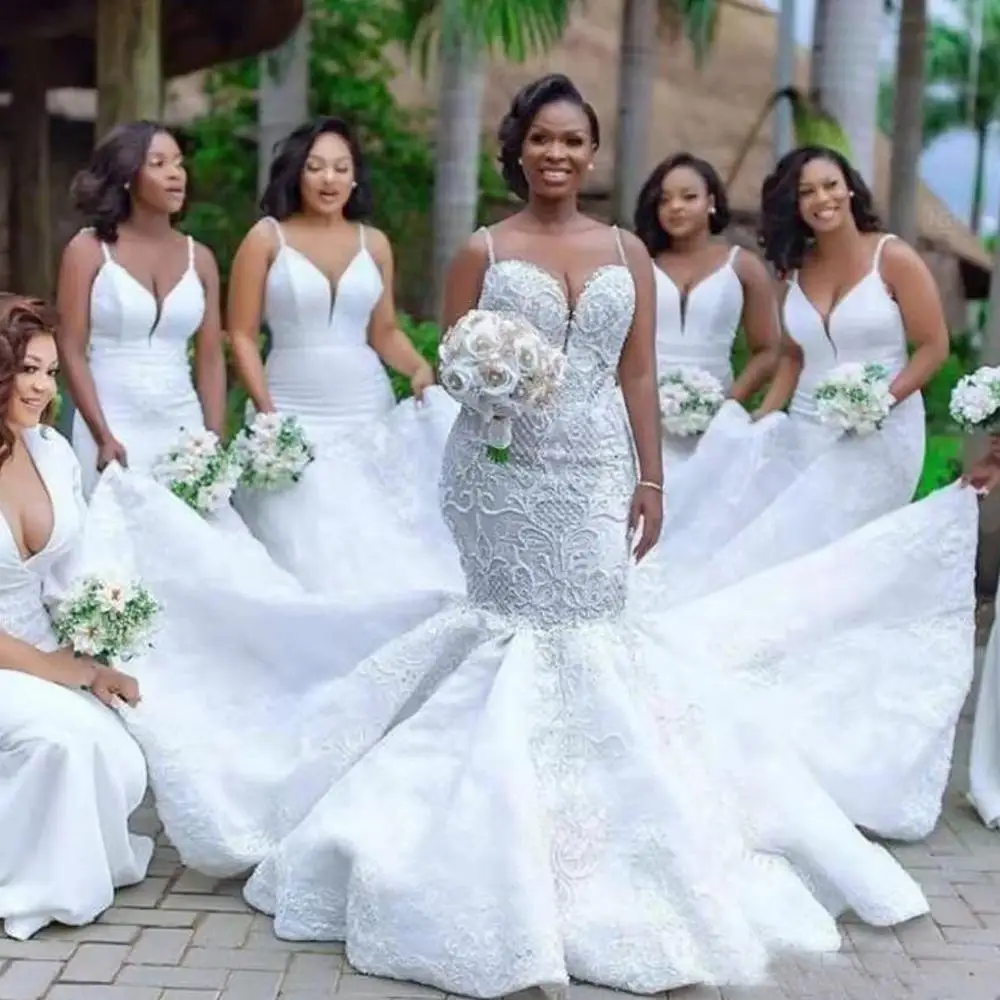 

2020 Luxury Lace High Quality Mermaid Wedding Dress Fashion Bride Tailing Pearl DIA Decoration Sexy Wedding gownRobe de mariée