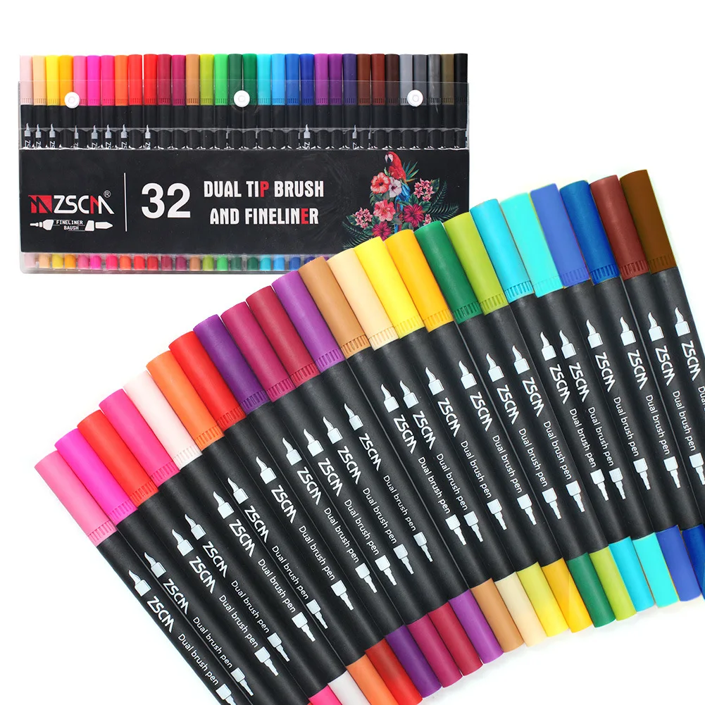 

32 Colors Dual Tips Art Markers Coloring Brush Fine Liner Color Pens Water Marker for Drawing Sketching Coloring Art Supplies