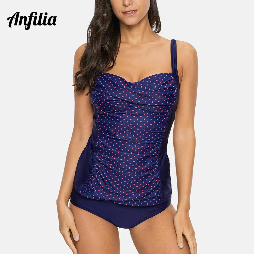 

Anfilia Women Tankini Set Women Swimsuit Solid Color Retro Bikini Set Vintage Cross Swimwear Bathing Suit