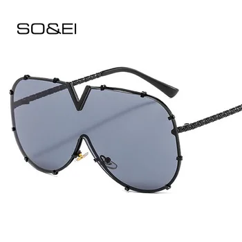 

SO&EI Fashion Oversized One Piece Pilot Sunglasses Women Brand Designer Vintage Men Outdoor Big Shades Goggle UV400 Sun Glasses