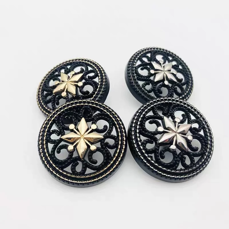 10pcs Black Hollow Retro Sewing Buttons for Coat European Vintage Metal Clothing Buttons Wholesale Clothing Decoration Buttons