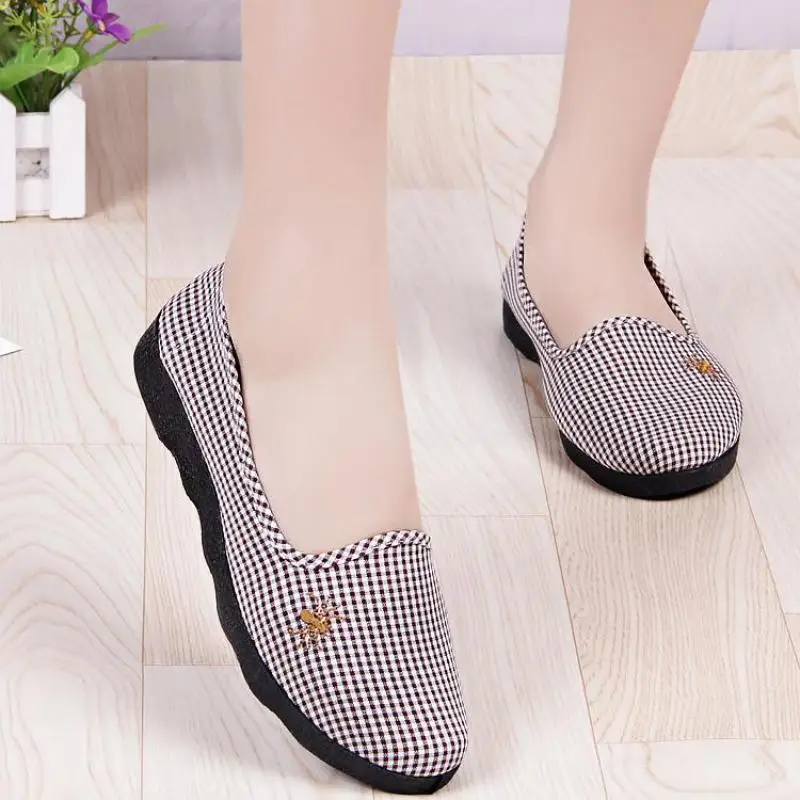 

2020 New Women Cloth Shoes Flat Casual Loafers Slip On Espadrilles Round Toe Ballerina Lady Shoes Lattice Shallow Single Shoes