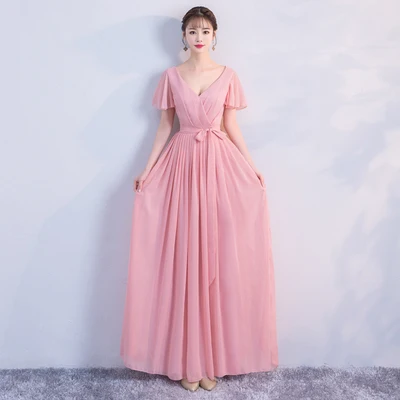 1832 long pink Розовое шифоновое длинное платье подружки невесты размера плюс, элегантное женское платье из тюля для свадебной вечеринки, сексуальное платье для выпускного вечера, Клубное синее длинное простое платье - Цвет: 1832 long pink